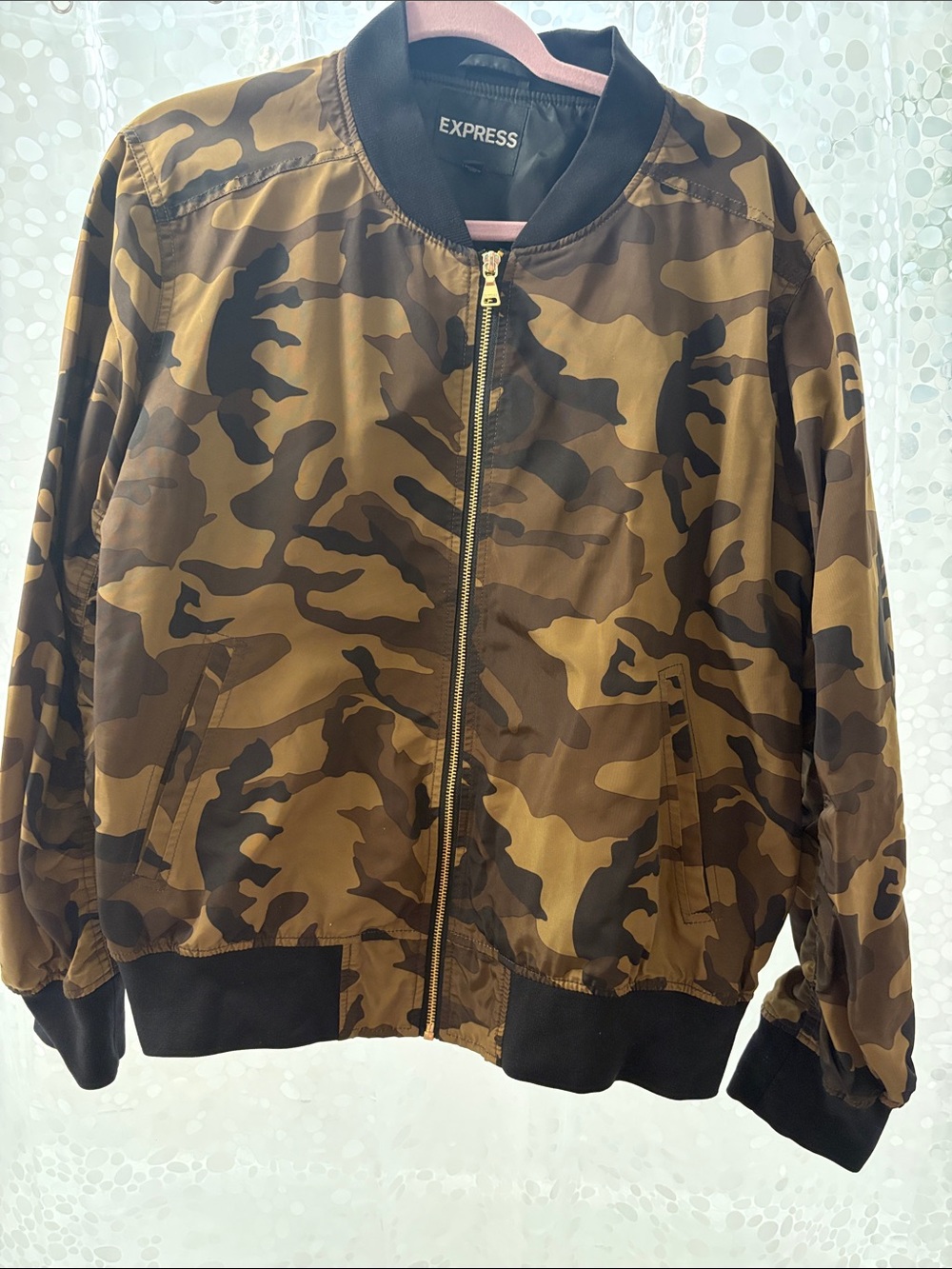 Express Women’s Brown Camo Bomber Jacket